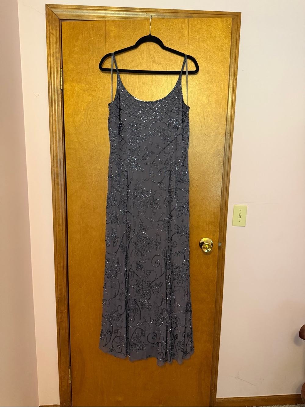 Scala Beaded Navy Maxi Slip Dress with Spaghetti Straps